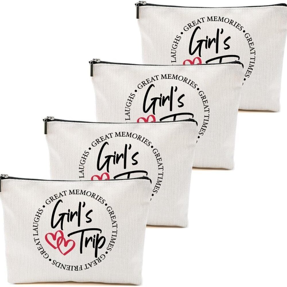 4 Pcs Girls Trip Favors - Funny Makeup Bag, Bestie Gifts For Women, Graduation &